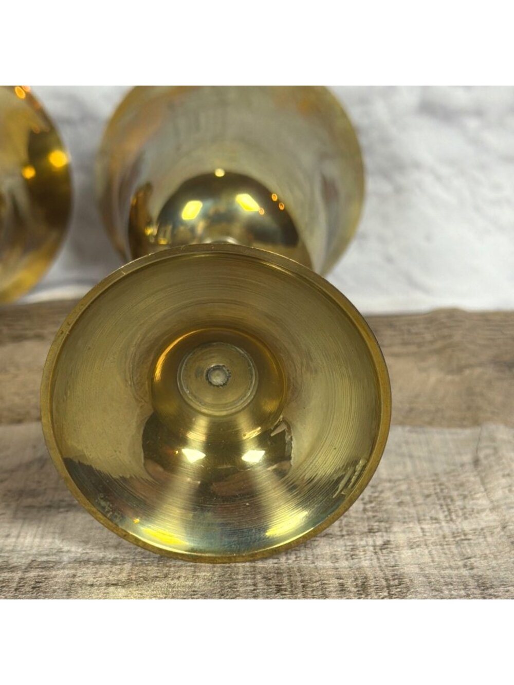 VTG 1970s Mixed Metal Brass & Silver Tone Pair Wine Goblets Set of 2 MCM Barware - Picture 6 of 11